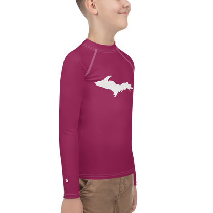 Michigan Upper Peninsula Rash Guard (w/ UP Outline) | Youth - Ruby Red