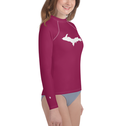 Michigan Upper Peninsula Rash Guard (w/ UP Outline) | Youth - Ruby Red