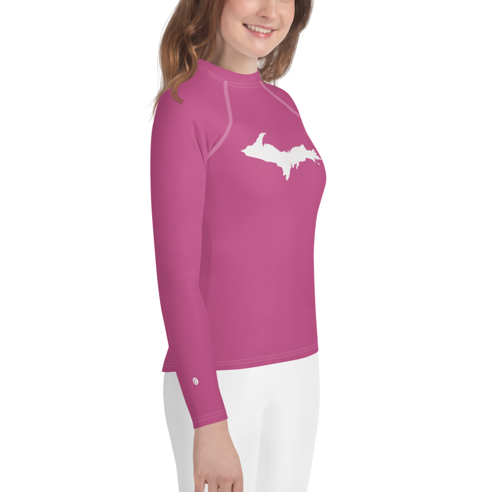 Michigan Upper Peninsula Rash Guard (w/ UP Outline) | Youth - Apple Blossom Pink