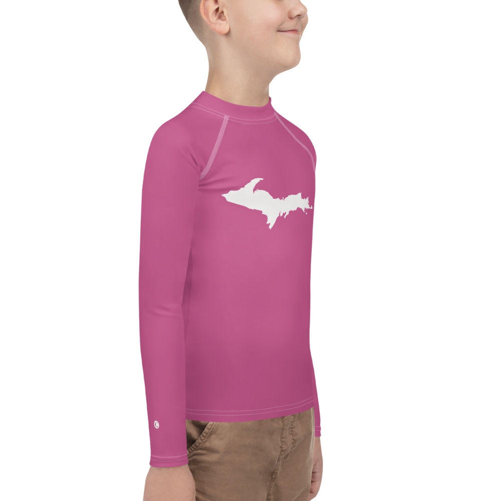 Michigan Upper Peninsula Rash Guard (w/ UP Outline) | Youth - Apple Blossom Pink