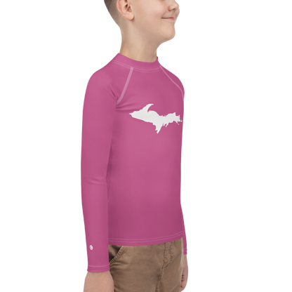 Michigan Upper Peninsula Rash Guard (w/ UP Outline) | Youth - Apple Blossom Pink