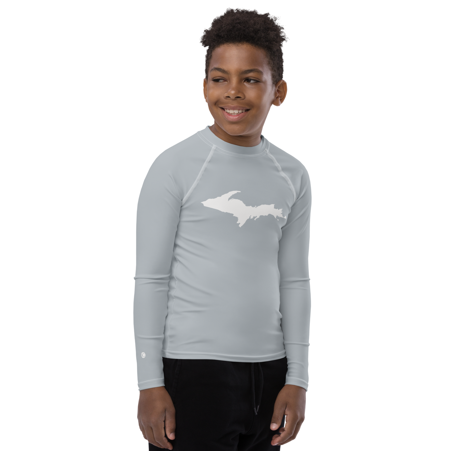 Michigan Upper Peninsula Rash Guard (w/ UP Outline) | Youth - Silver