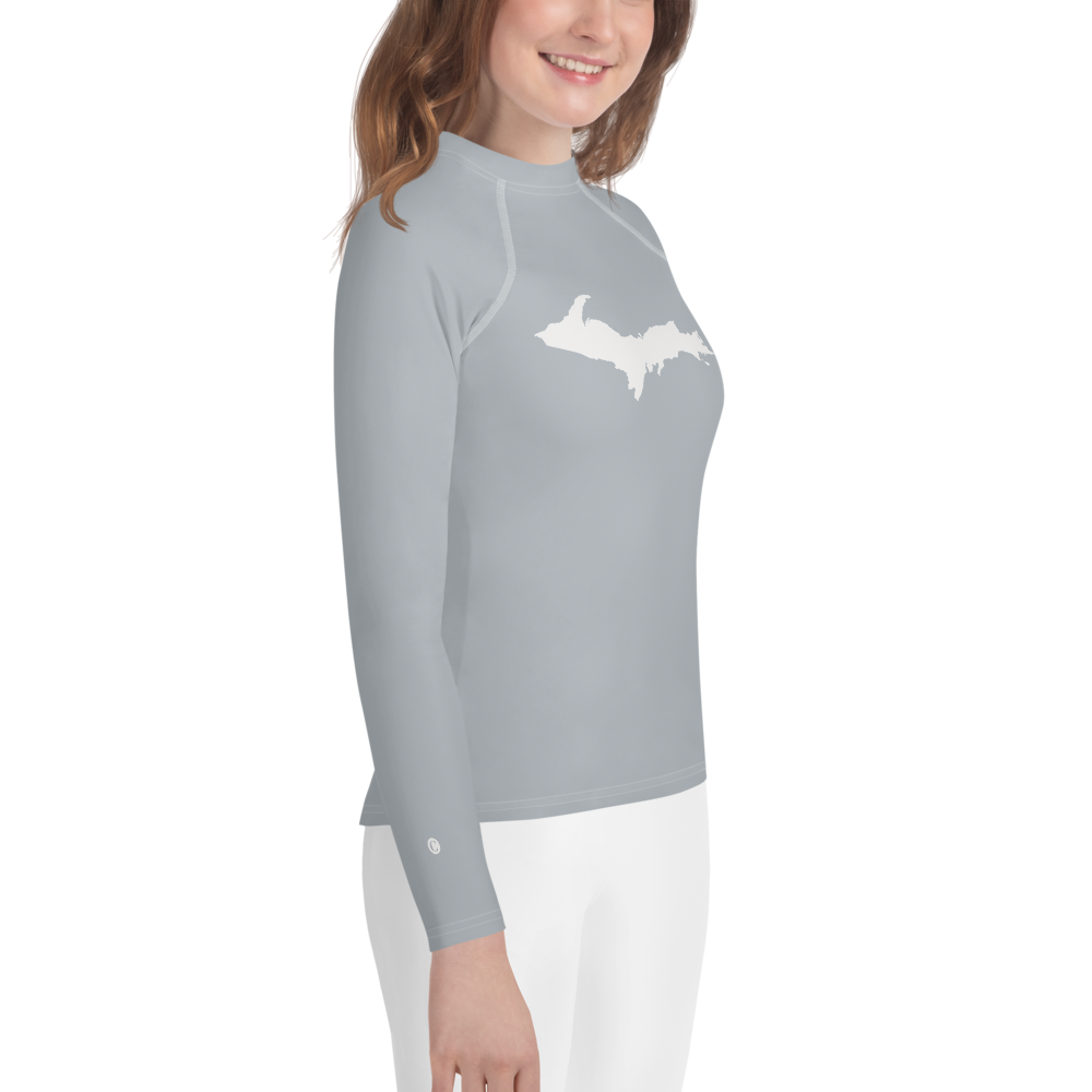 Michigan Upper Peninsula Rash Guard (w/ UP Outline) | Youth - Silver