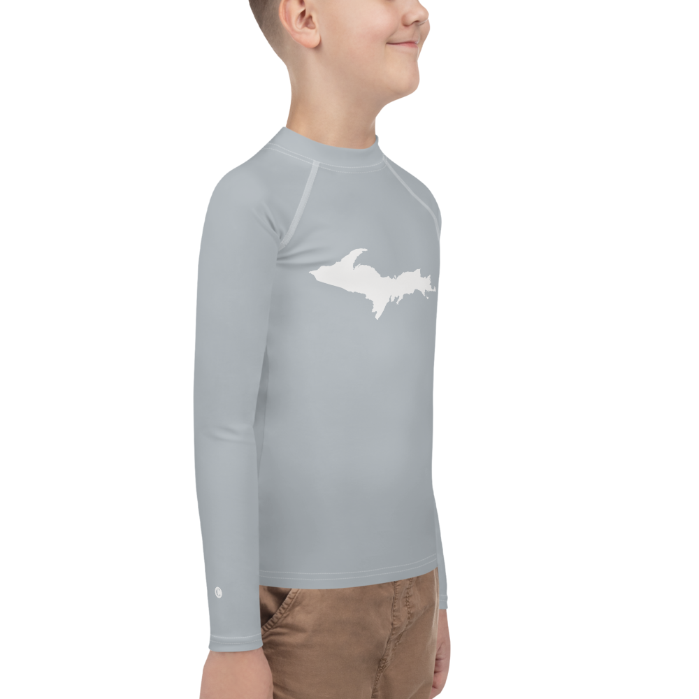 Michigan Upper Peninsula Rash Guard (w/ UP Outline) | Youth - Silver