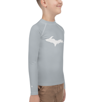 Michigan Upper Peninsula Rash Guard (w/ UP Outline) | Youth - Silver