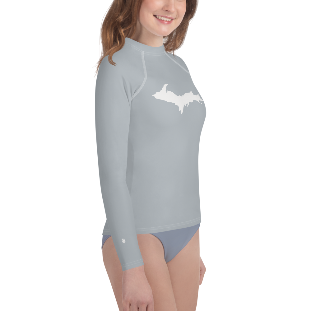 Michigan Upper Peninsula Rash Guard (w/ UP Outline) | Youth - Silver