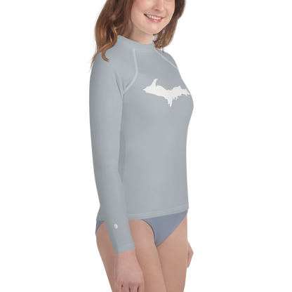 Michigan Upper Peninsula Rash Guard (w/ UP Outline) | Youth - Silver