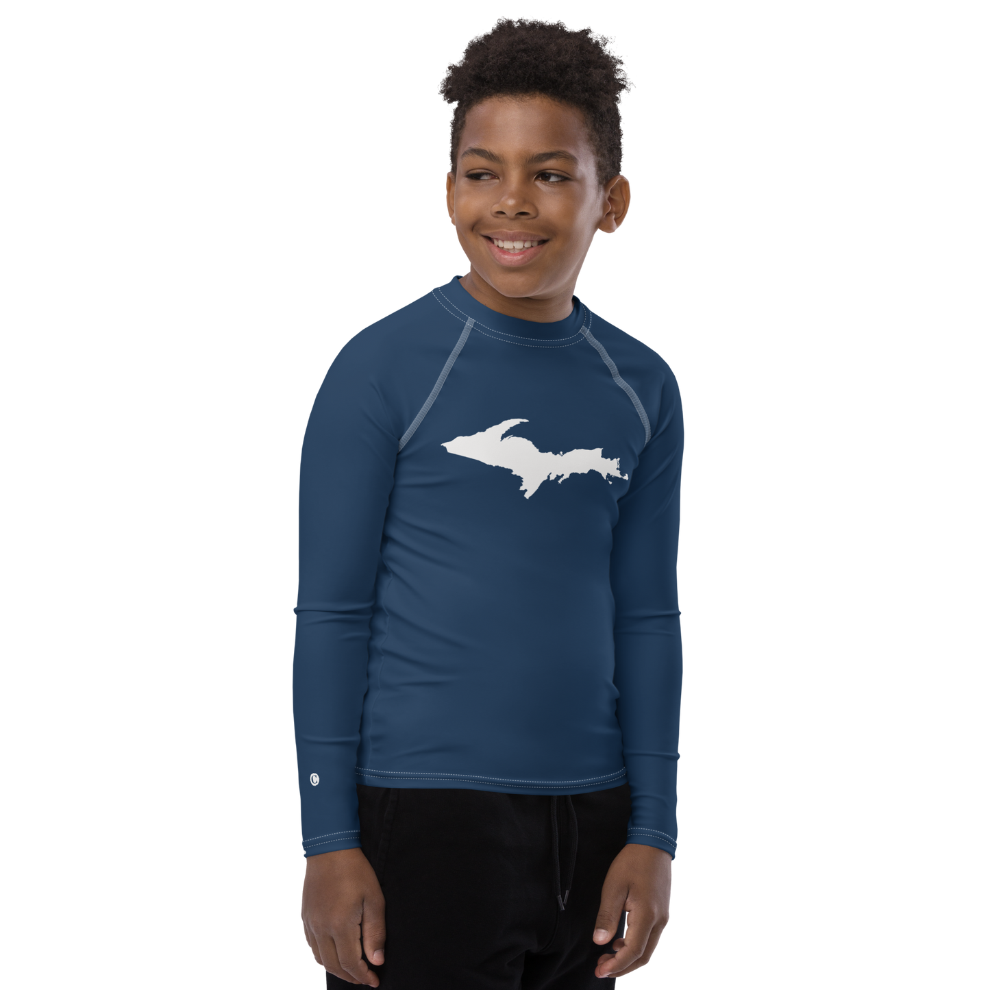 Michigan Upper Peninsula Rash Guard (w/ UP Outline) | Youth - Navy