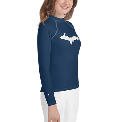 Michigan Upper Peninsula Rash Guard (w/ UP Outline) | Youth - Navy