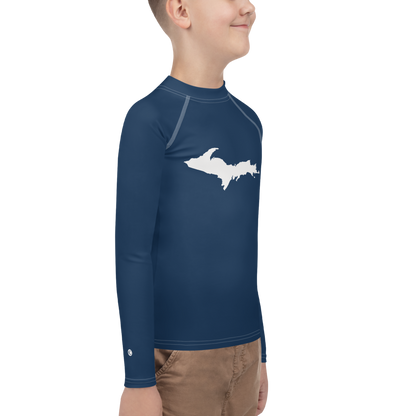 Michigan Upper Peninsula Rash Guard (w/ UP Outline) | Youth - Navy