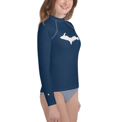 Michigan Upper Peninsula Rash Guard (w/ UP Outline) | Youth - Navy