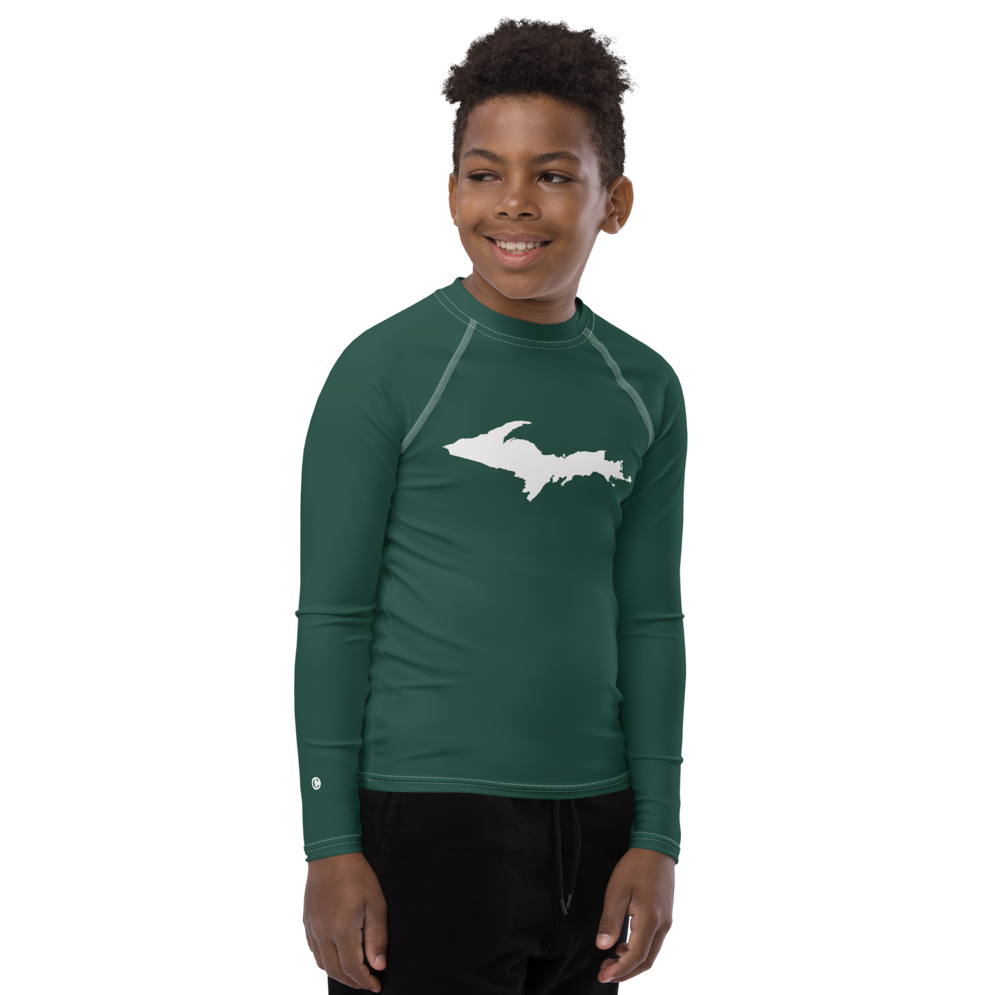 Michigan Upper Peninsula Rash Guard (w/ UP Outline) | Youth - Laconic Green