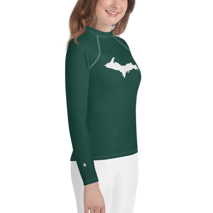 Michigan Upper Peninsula Rash Guard (w/ UP Outline) | Youth - Laconic Green