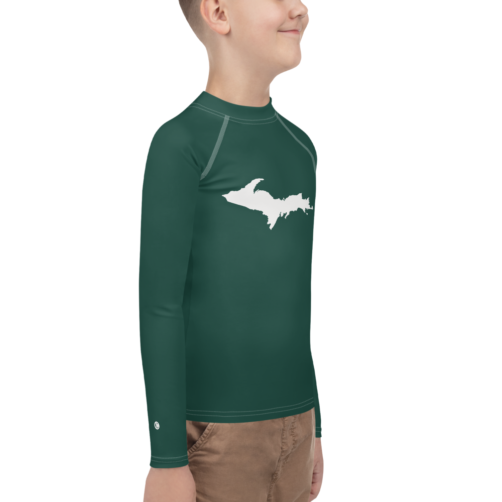 Michigan Upper Peninsula Rash Guard (w/ UP Outline) | Youth - Laconic Green