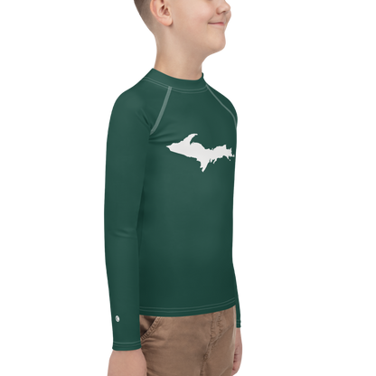 Michigan Upper Peninsula Rash Guard (w/ UP Outline) | Youth - Laconic Green