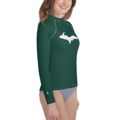 Michigan Upper Peninsula Rash Guard (w/ UP Outline) | Youth - Laconic Green