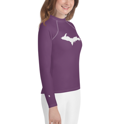 Michigan Upper Peninsula Rash Guard (w/ UP Outline) | Youth - Plum