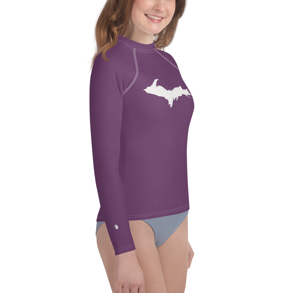 Michigan Upper Peninsula Rash Guard (w/ UP Outline) | Youth - Plum