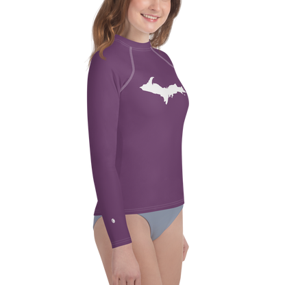 Michigan Upper Peninsula Rash Guard (w/ UP Outline) | Youth - Plum