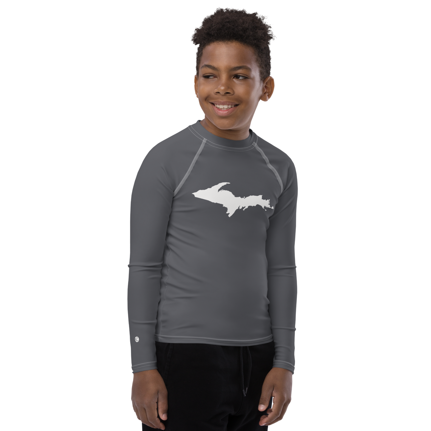 Michigan Upper Peninsula Rash Guard (w/ UP Outline) | Youth - Iron Ore Grey