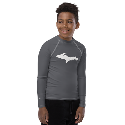 Michigan Upper Peninsula Rash Guard (w/ UP Outline) | Youth - Iron Ore Grey