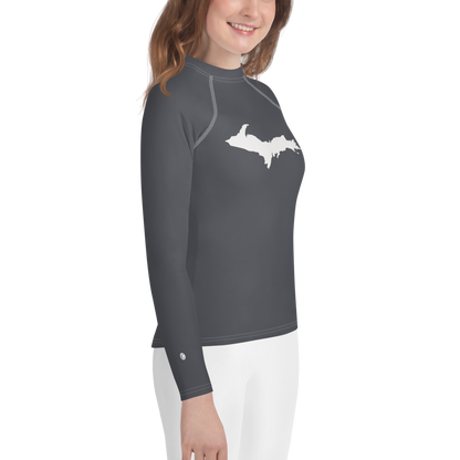 Michigan Upper Peninsula Rash Guard (w/ UP Outline) | Youth - Iron Ore Grey