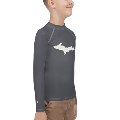 Michigan Upper Peninsula Rash Guard (w/ UP Outline) | Youth - Iron Ore Grey