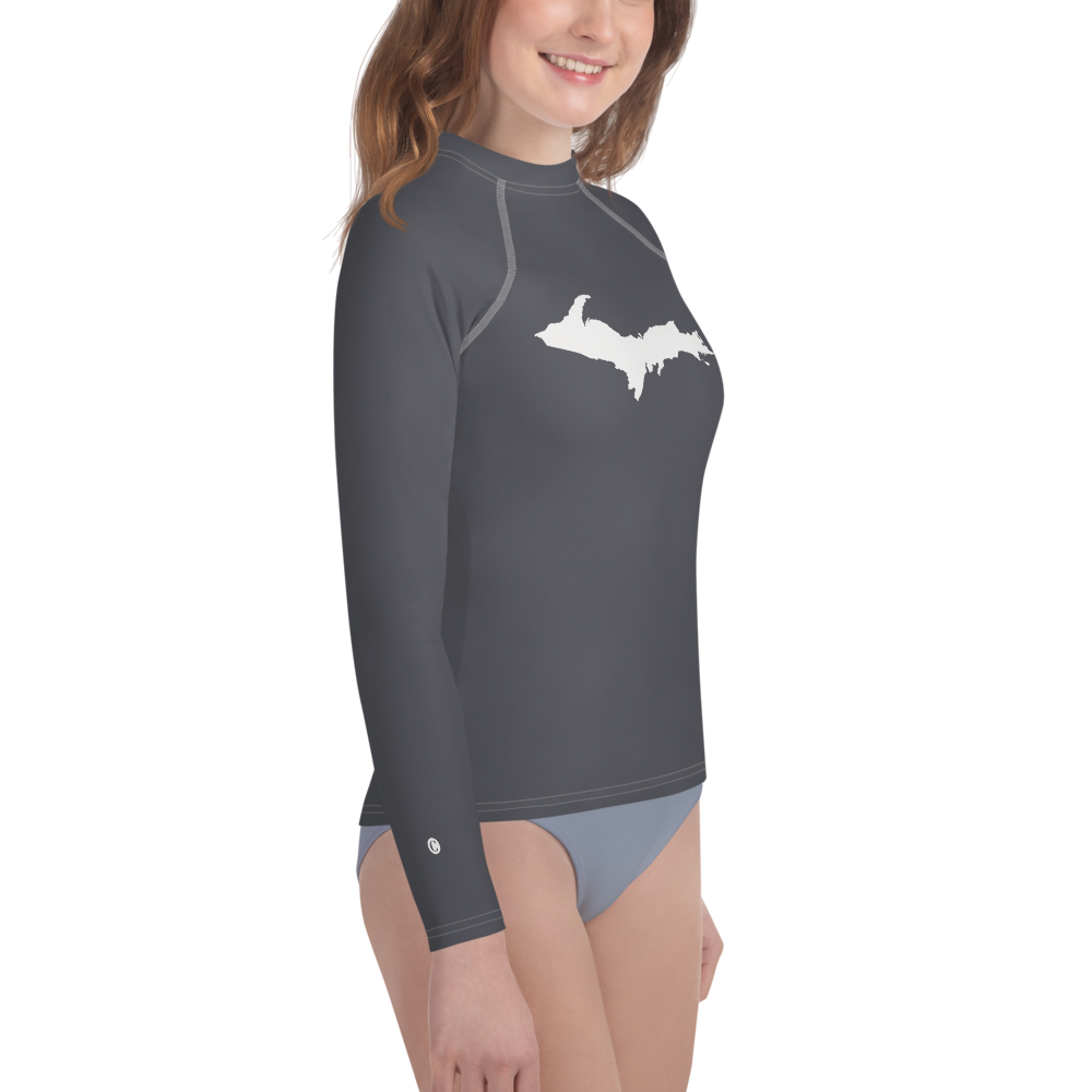 Michigan Upper Peninsula Rash Guard (w/ UP Outline) | Youth - Iron Ore Grey