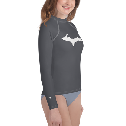 Michigan Upper Peninsula Rash Guard (w/ UP Outline) | Youth - Iron Ore Grey