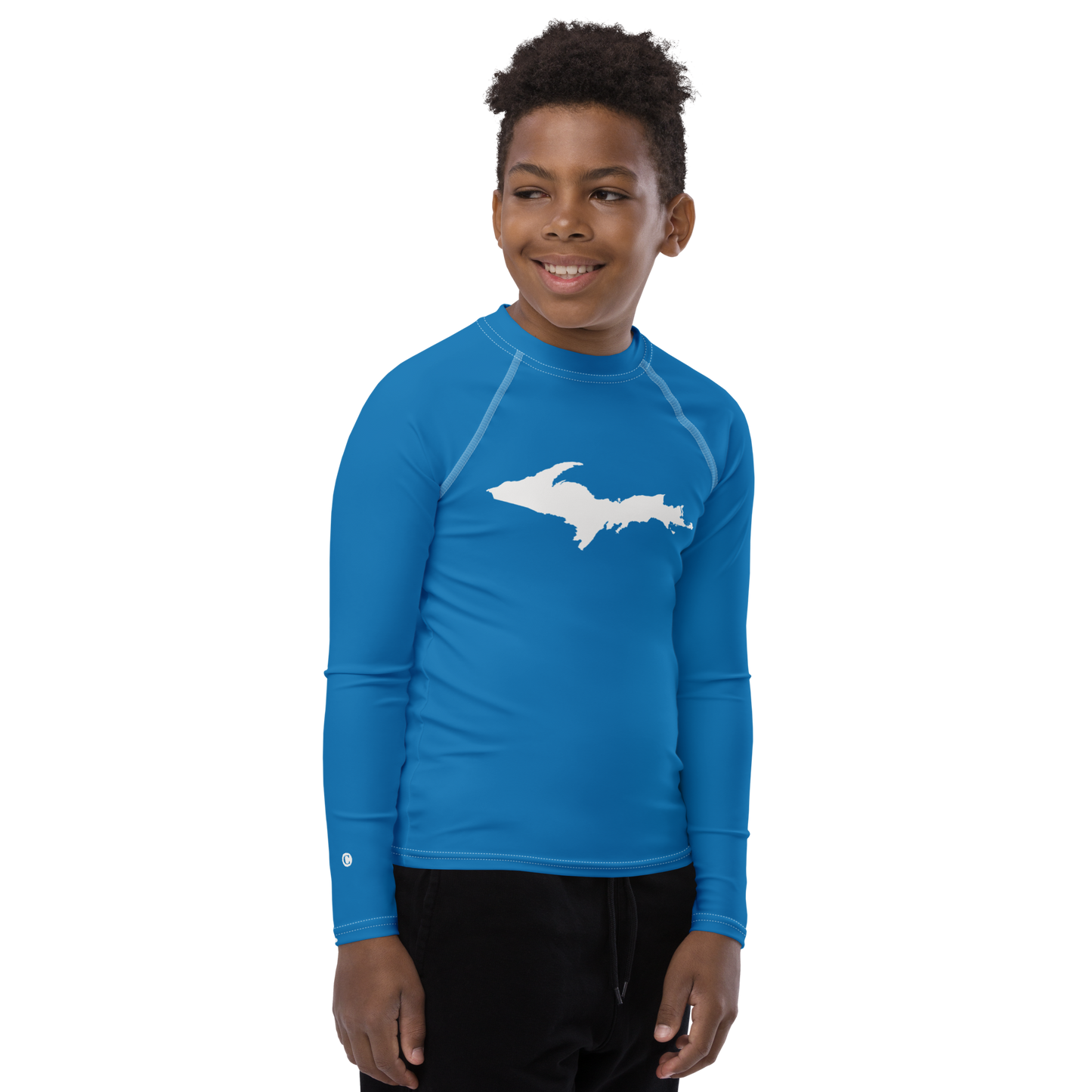 Michigan Upper Peninsula Rash Guard (w/ UP Outline) | Youth - Azure