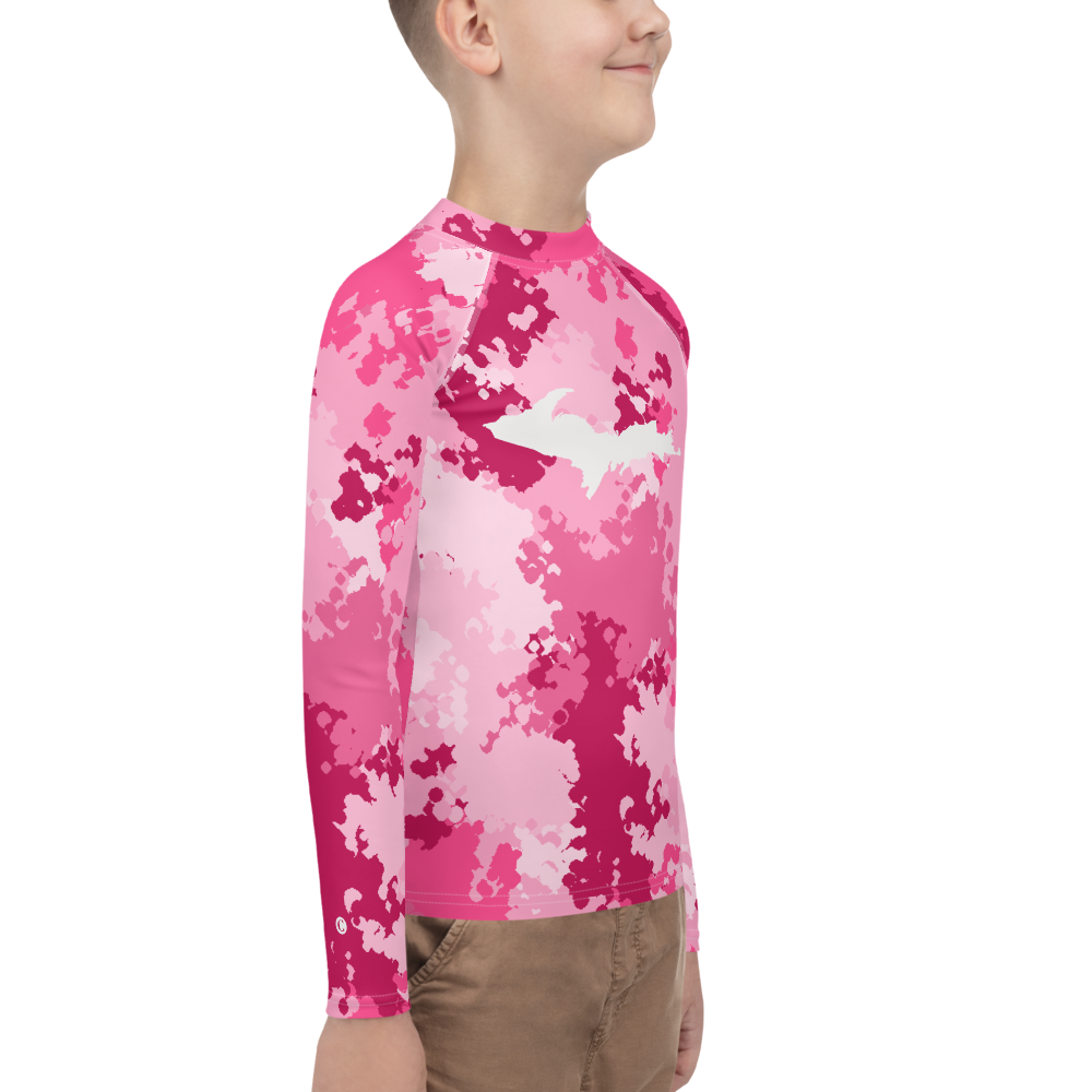 Michigan Upper Peninsula Rash Guard (w/ UP Outline) | Youth - Pink Camo