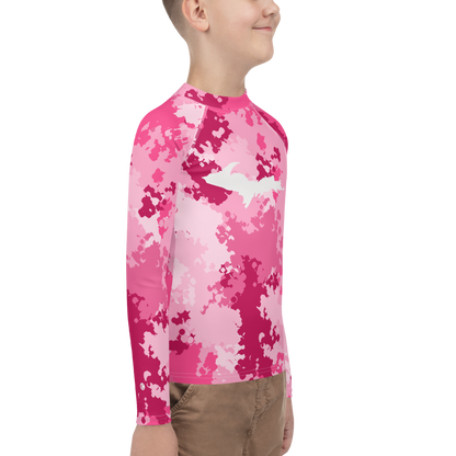 Michigan Upper Peninsula Rash Guard (w/ UP Outline) | Youth - Pink Camo