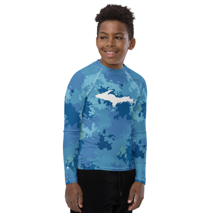 Michigan Upper Peninsula Rash Guard (w/ UP Outline) | Youth - Great Lakes Camo