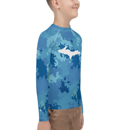 Michigan Upper Peninsula Rash Guard (w/ UP Outline) | Youth - Great Lakes Camo