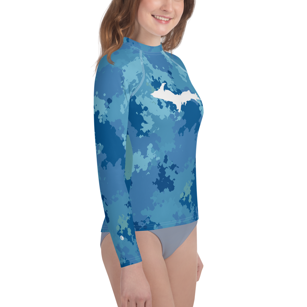 Michigan Upper Peninsula Rash Guard (w/ UP Outline) | Youth - Great Lakes Camo