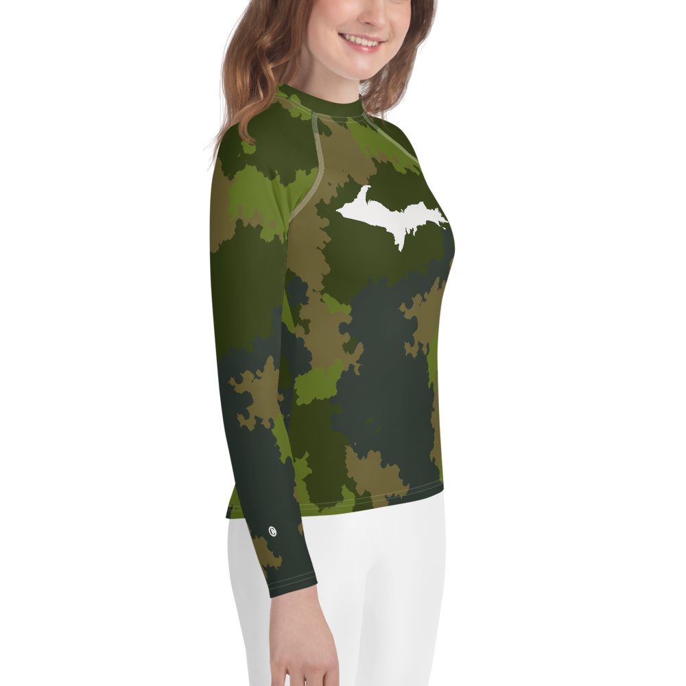 Michigan Upper Peninsula Rash Guard (w/ UP Outline) | Youth - Woodland Camo