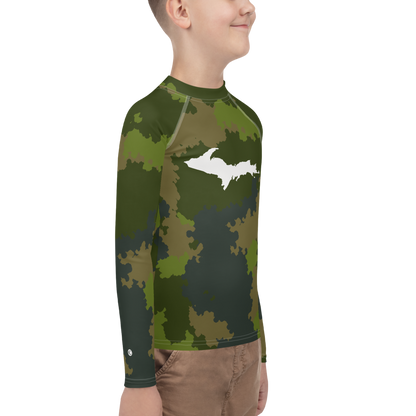 Michigan Upper Peninsula Rash Guard (w/ UP Outline) | Youth - Woodland Camo