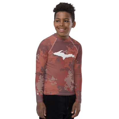 Michigan Upper Peninsula Rash Guard (w/ UP Outline) | Youth - Ore Dock Red