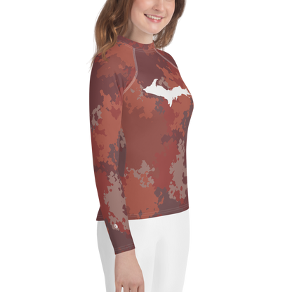 Michigan Upper Peninsula Rash Guard (w/ UP Outline) | Youth - Ore Dock Red