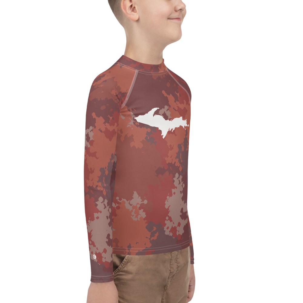 Michigan Upper Peninsula Rash Guard (w/ UP Outline) | Youth - Ore Dock Red