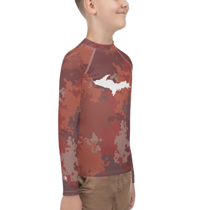 Michigan Upper Peninsula Rash Guard (w/ UP Outline) | Youth - Ore Dock Red