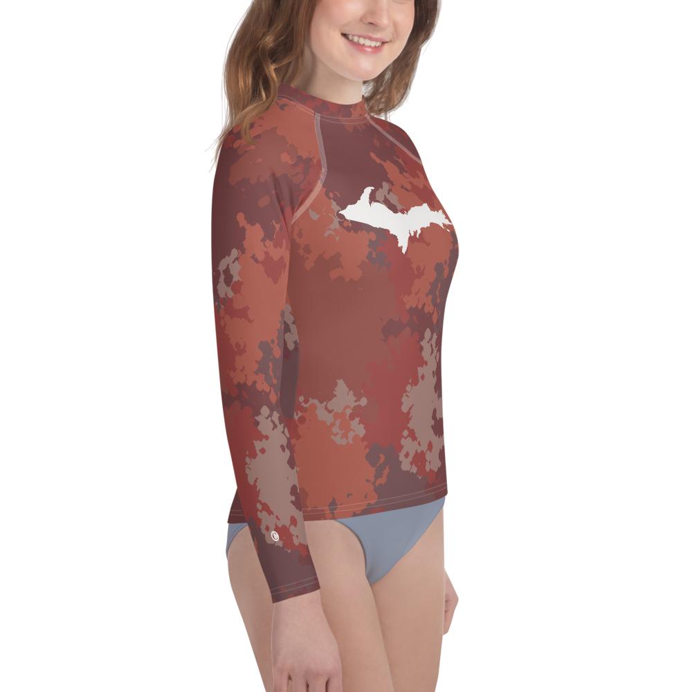 Michigan Upper Peninsula Rash Guard (w/ UP Outline) | Youth - Ore Dock Red