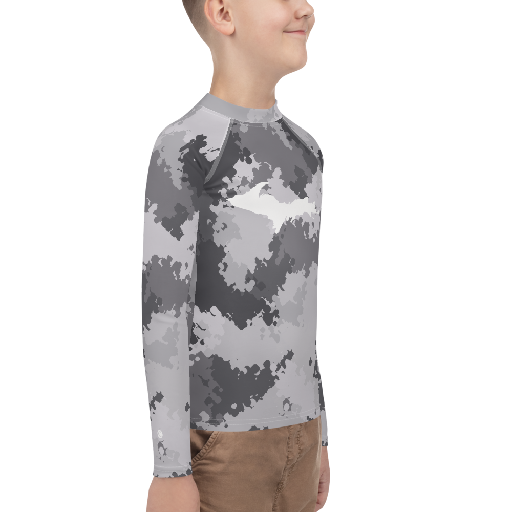 Michigan Upper Peninsula Rash Guard (w/ UP Outline) | Youth - Iron Ore Camo