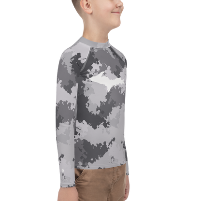 Michigan Upper Peninsula Rash Guard (w/ UP Outline) | Youth - Iron Ore Camo