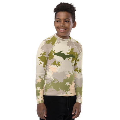 Michigan Upper Peninsula Rash Guard (w/ UP Outline) | Youth - Army Green