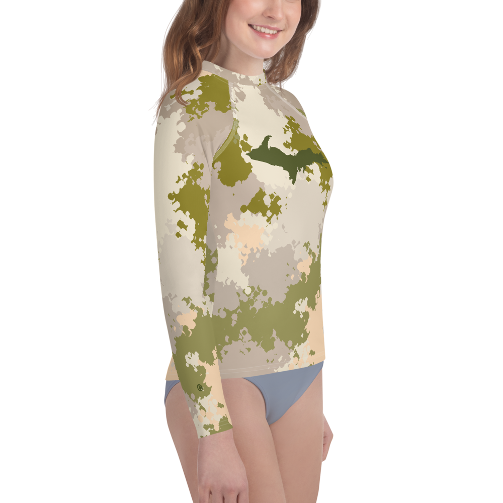 Michigan Upper Peninsula Rash Guard (w/ UP Outline) | Youth - Army Green