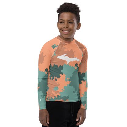 Michigan Upper Peninsula Rash Guard (w/ UP Outline) | Youth - Copper Country Camo