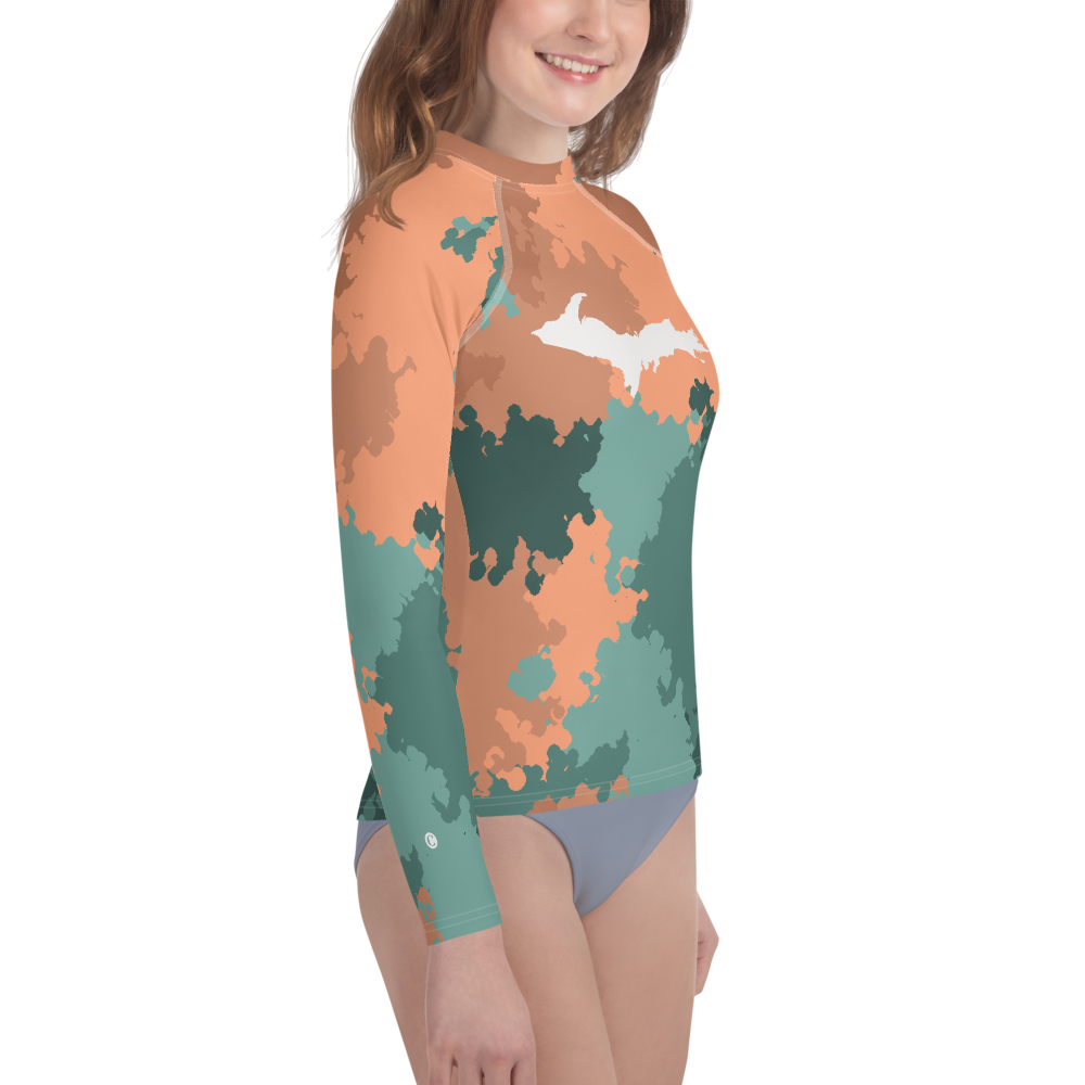 Michigan Upper Peninsula Rash Guard (w/ UP Outline) | Youth - Copper Country Camo