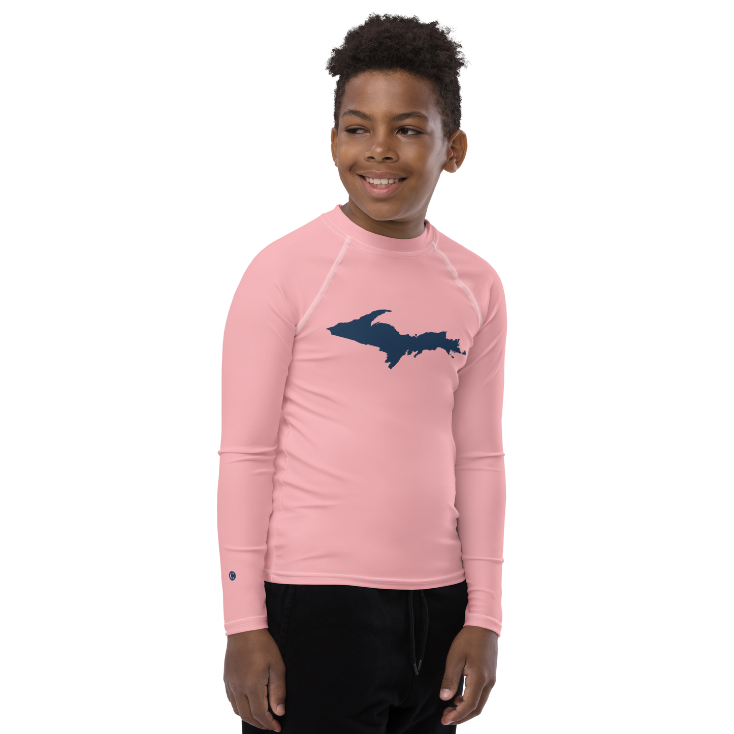 Michigan Upper Peninsula Rash Guard (w/ UP Outline) | Youth - Strawberry Pink