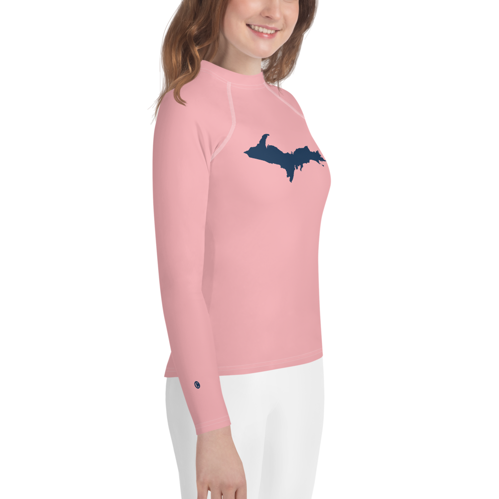 Michigan Upper Peninsula Rash Guard (w/ UP Outline) | Youth - Strawberry Pink